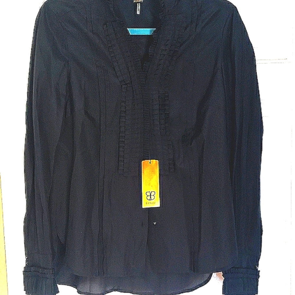 Basler black pleated ruffle shirt blouse